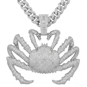 ②⑦Space ice hiphop jewelry Iced Crab Pendant with 15mm Cuban Link Chain 22" Hip Hop Statement Jewelry Fully Iced Out CZ Stones Durable & Lasting Gift Ready