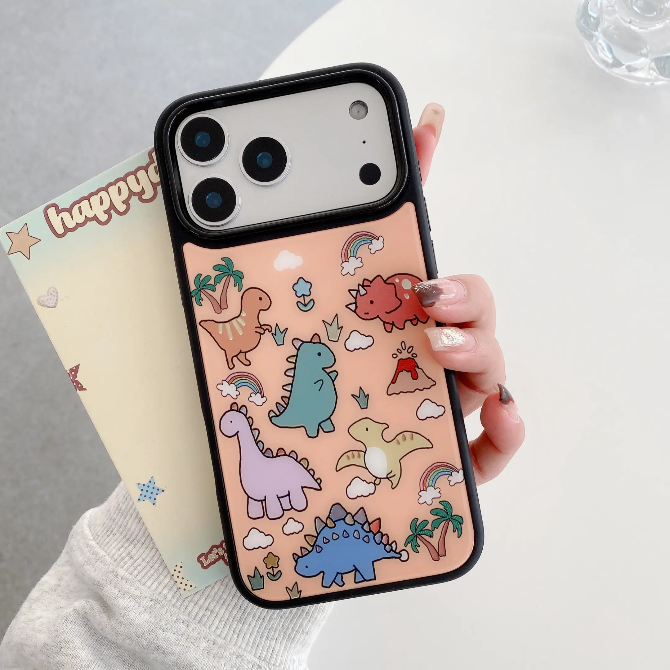 Dinosaur-Themed TPU Magnetic Wireless Smartphone Case, MagSafe Compatible Accessory for iPhone 12-16 Pro Max Plus/17, Shockproof, Non-Slip, Full Camera Protection, Scratch-Resistant Premium Printing, Matte Black Handheld Cellphone Devices Cover