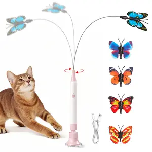 Potaroma Spinning Butterfly Cat Toy Wand – Rechargeable Electric Touch-Activated Interactive Cat Teaser with Suction Cup, Self-Play & Handheld Modes, Durable Automatic Play for Indoor Kittens and Cats
