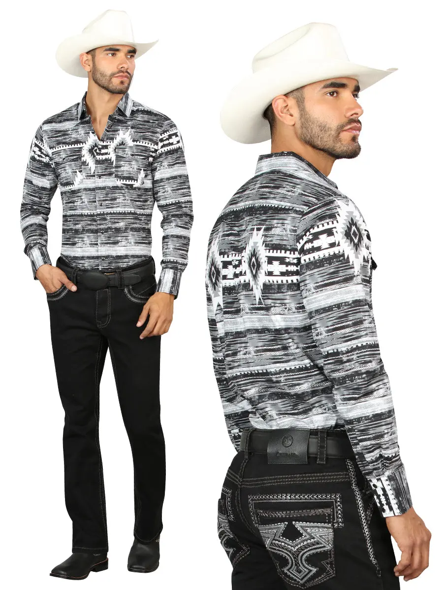 Centenario Men's Black Denim with Gray Embroidered Details 45311