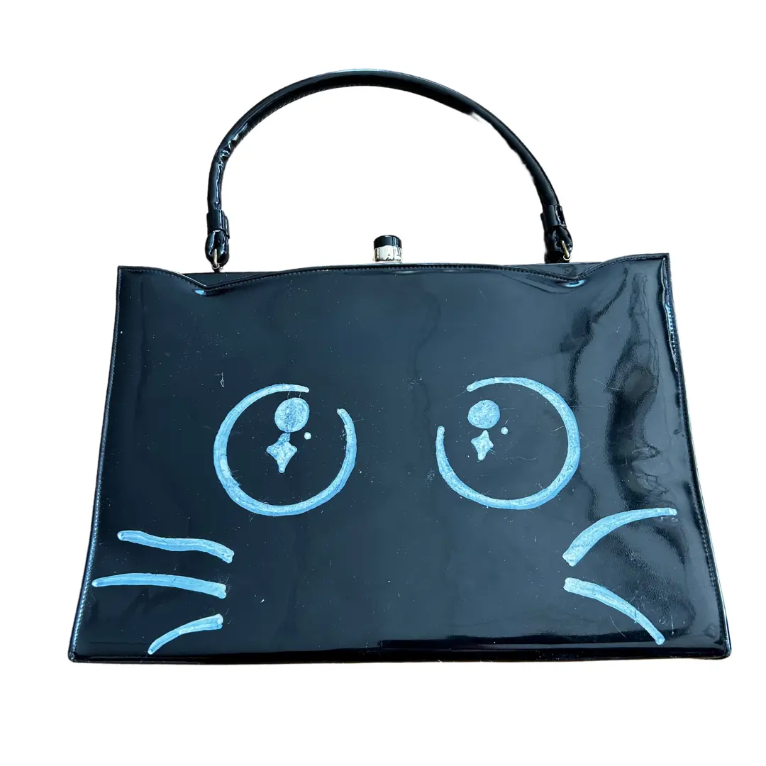 Cat Face Purse – Hand-Painted & Upcycled from Vinyl