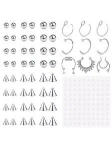 Fake Eyebrow Ring Fake Lip Labret Studs Replacement Balls Spike with 1 sheet Sticker Non-Piercing Body Jewelry Fake Skin Piercing Body Piercing Kit