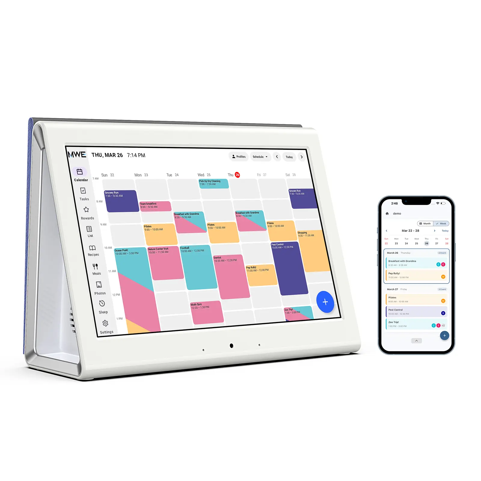 MWE 10.1'' Smart Digital Calendar - HD Touchscreen WiFi Home Organization Device with 32GB Storage, Cloud Sync Color Schedule, Chore Chart, Weekly Meal Planner, 1080P HD Digital Photo Frame, Adjustable Desktop Stand, Energy-Saving Sleep Mode for Home, Bui