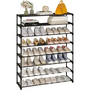 8-Tier Shoe Rack, Tall Large Capacity, Holds 40 Pairs of Shoes, Stackable Wide Shoe Shelf for Entryway and Hallway, Black