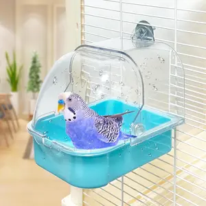 Bird Bath For Cage, Cleaning Pet Supplies Cockatiel Bird Bathtub With Hanging Hooks For Little Bird Parrots Spacious Parakeets Portable Shower For Most Birdcage(Blue) run water african grey attract hummingbird bird bath feeder