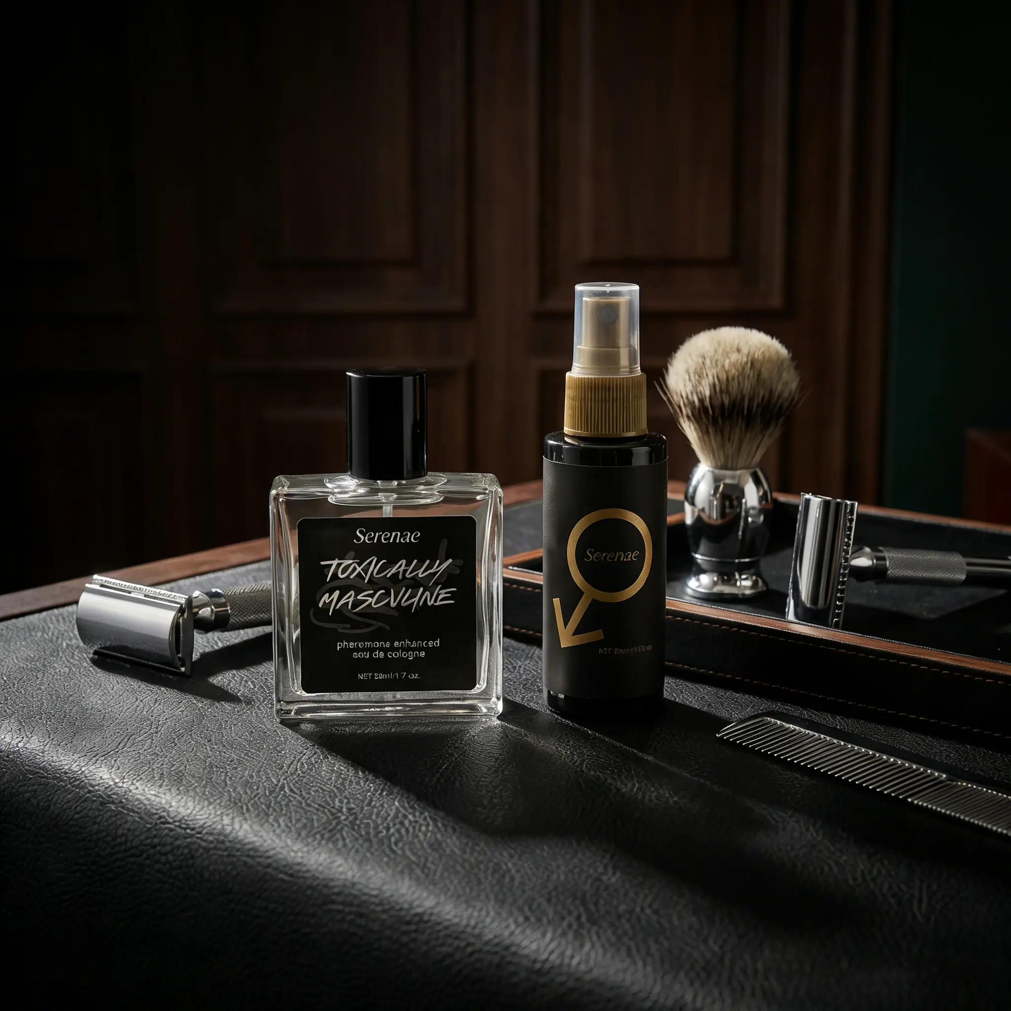 Men's 2-Piece Masculine Blend Pheromones Infused EDC, High Concentration for Lasting Impact, Woody & Earthy Niche Light Scent, Fresh-Stay Deodorizing Serenae Cologne, Masculine Blend Fragrance, Pheromones Infused Fragrance, Bold Aroma, 1Oz, Cedarwood, Con