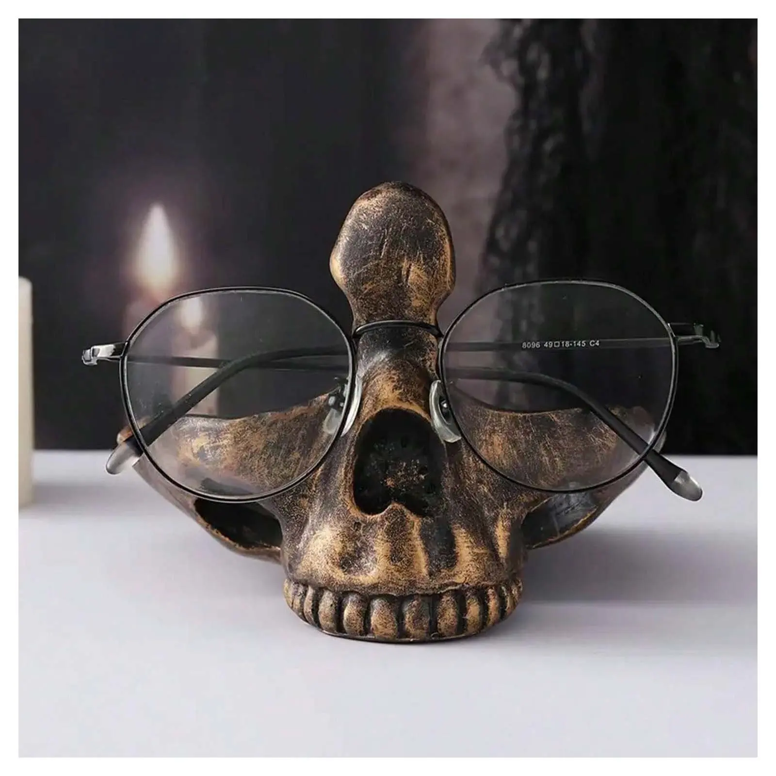 Vintage Skull Home Decor Organiser, Durable High-Quality Resin Glasses Holder and Storage Tray, Edgy Desktop Ornament, Unique Gift
