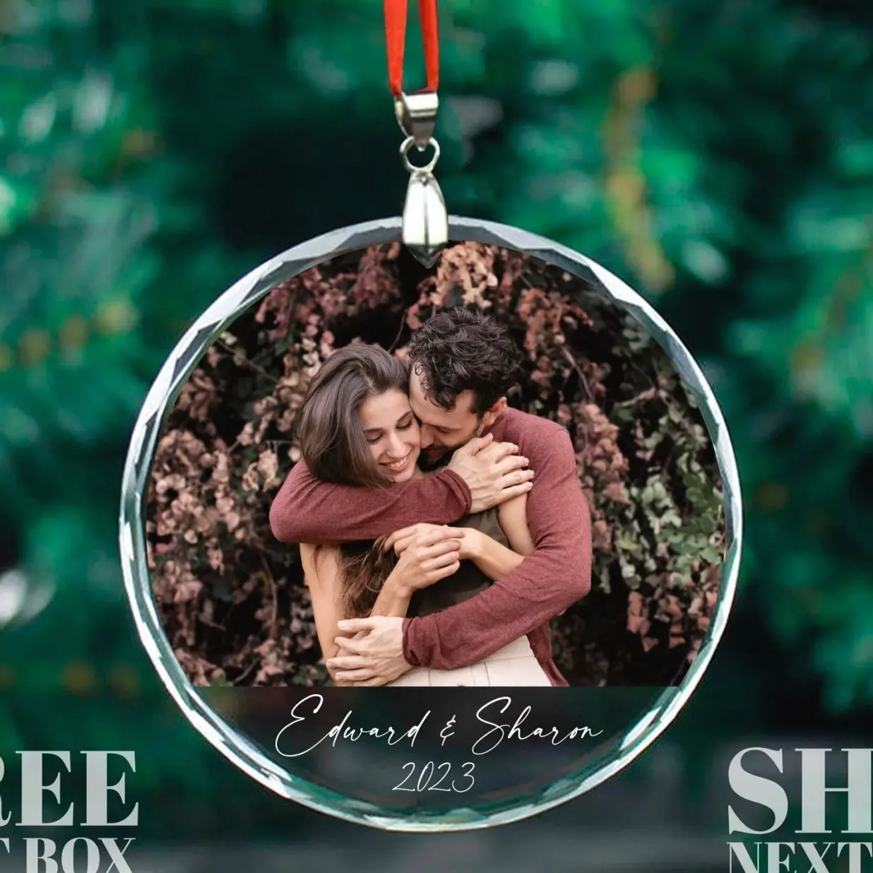 Personalized Photo Glass Ornament, Custom Picture Ornament, Couple Ornament