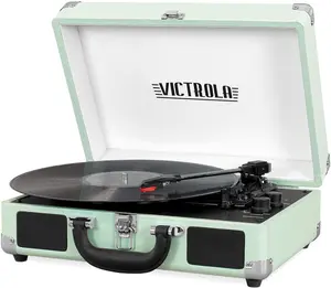 Victrola Journey Bluetooth Portable Suitcase Record Player – with Built-in Speakers, 3 Speed Vinyl Record Player, RCA Out, Headphone Jack, Black