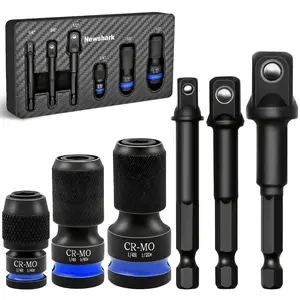 6pcs CR-MO Quick Release Socket Adapter Set, 1/4 3/8 1/2 Inch Drive to 1/4 Hex Shank Converter, Impact Rated Drill Bit Holder for Impact Wrench