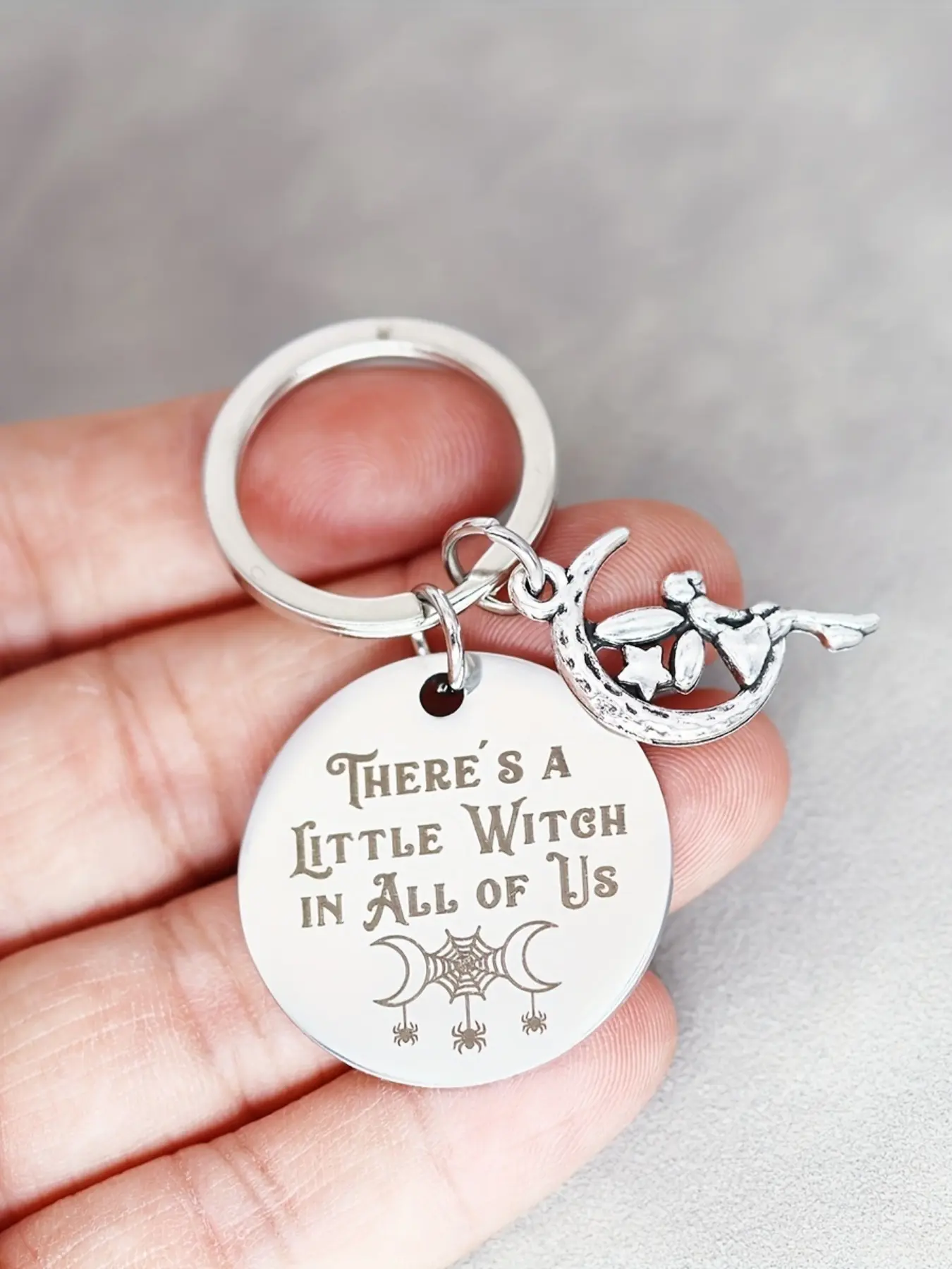 [Witchy Vibes Engraved Gift] Witchy Keychain Witch Halloween,Witchy Vibes,Practical Magic Quote,There Is A Little Witch In All Of Us,Engraved Halloween Gift,Trendy Cute Keychain, Stylish Keyring, Fall Trendy Keychain