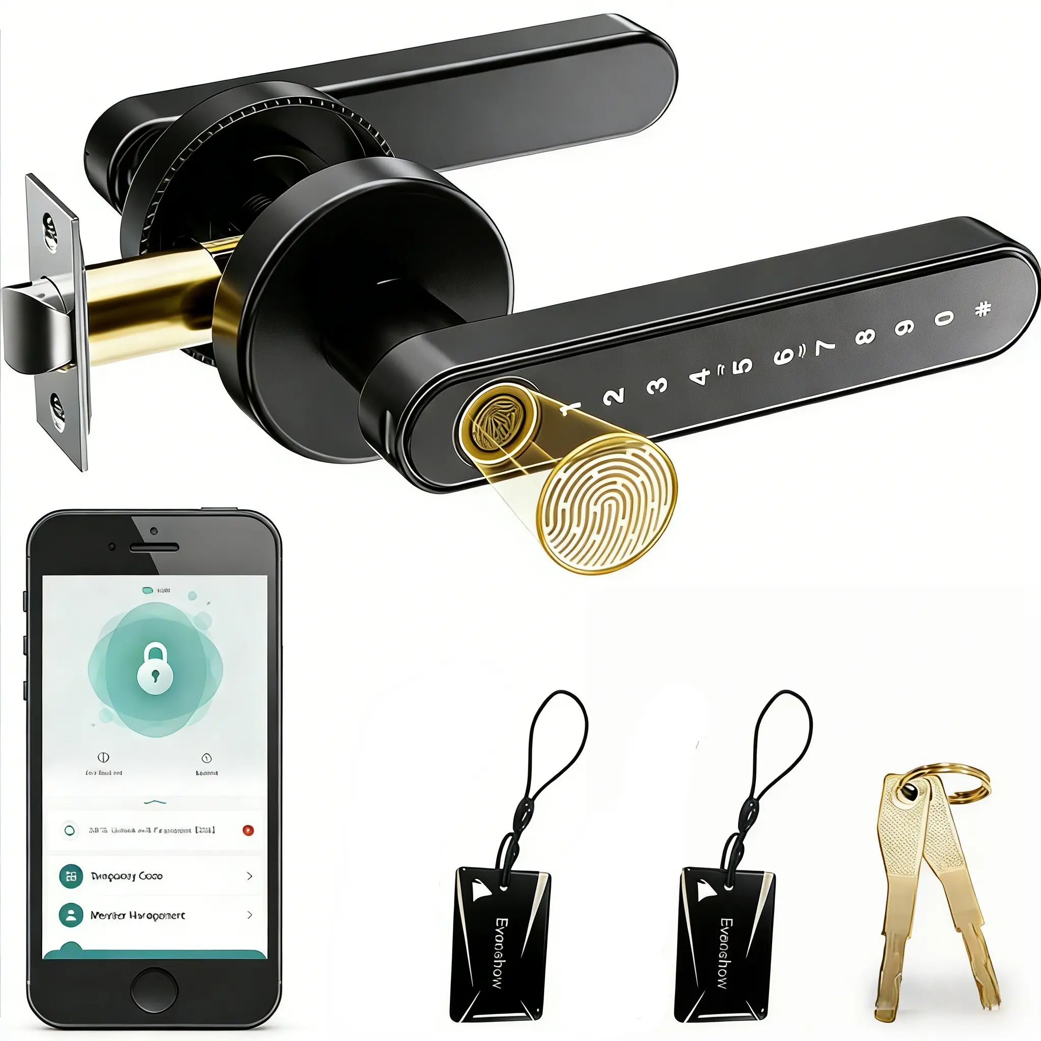 [Father's Day Gift] Smart Fingerprint Door Lock with Remote App — Keyless entry, multifunctional keypad handle for door security