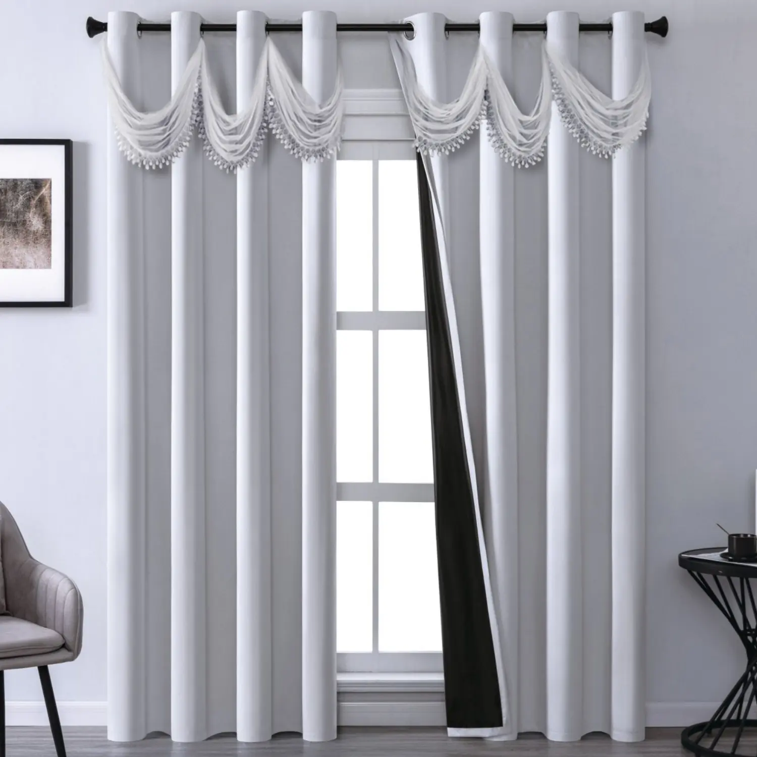1pc 100% Blackout Curtain with Wave Valance, Tassel Decor Curtain, Modern Minimalist, Versatile for Floor-to-Ceiling & Bay Windows, Home Decoration Curtain, Home Decorative Curtain, Room Decor Curtain, Blackout Bedroom Curtains, Blackout Window Cover