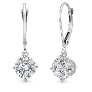 Gem Stone King 1.50 Cttw IGI Certified Lab Grown Diamond Dangle Drop Earrings For Women in 14K White Gold | Round 0.75 Ct Each | VS1 Clarity | D-E Color