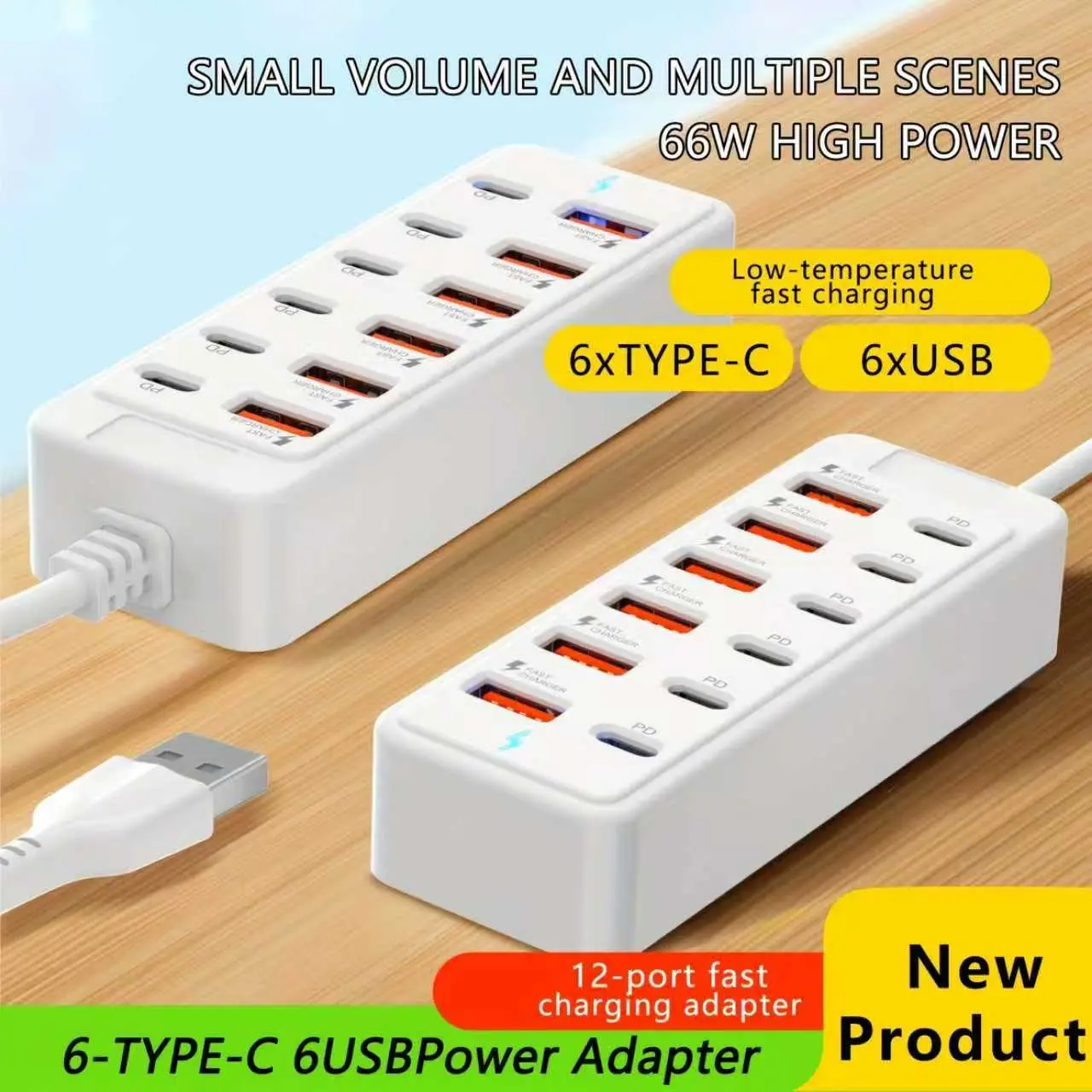 12-Port USB Fast Charger Station, Multi Port Adapter, 6 Type-C PD + 6 USB-A Ports, 60w Per Port, Compact Design, Ideal for Laptops, Tablets, Office Desk, USB Charging Ports