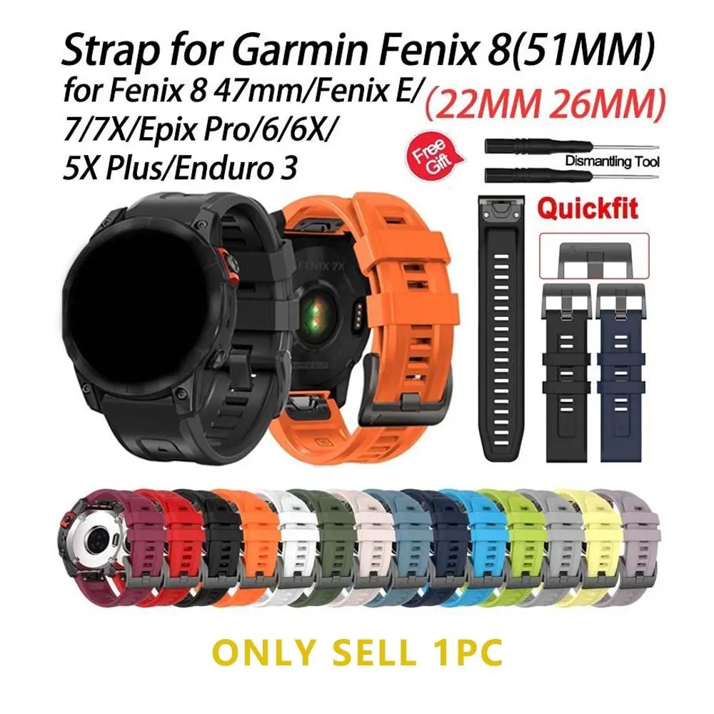 Silicone Strap, Smartwatch Strap, Smartwatch Replacement Straps For QuickFit 26mm 22mm, For Garmin Instinct 2X Solar Enduro 2 Tactix 7 Pro, Fenix 6 Pro 5X 7X, Epix 2 Pro, Forerunner 935 945, Breathable Strap