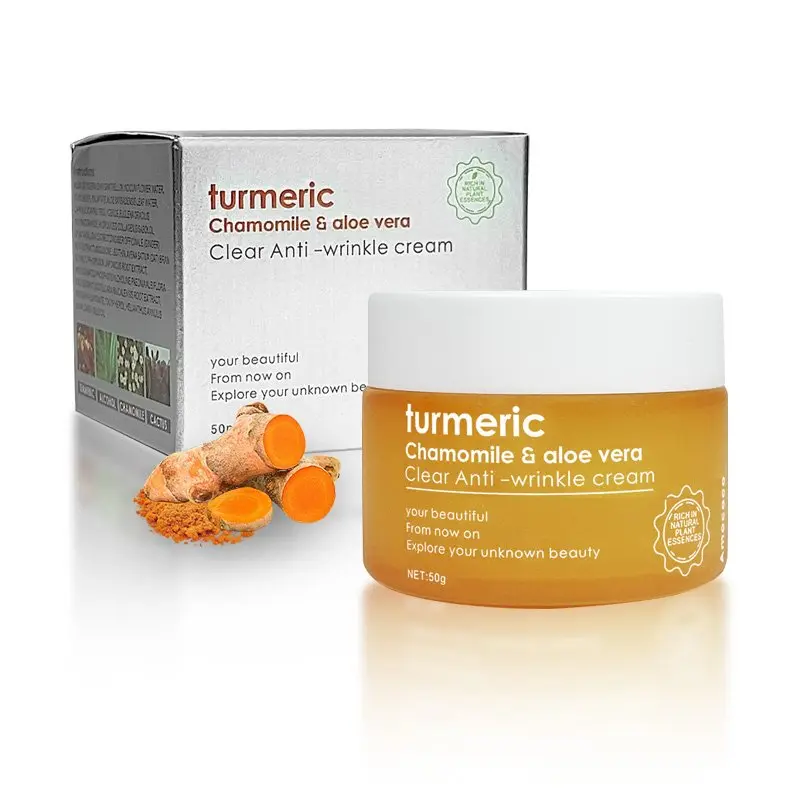 Turmeric & Collagen Anti-Wrinkle Face Cream with Chamomile - Smooth, Hydrate, Restore, Moisturizing Brightening Nourishing Skin Repair Cream for Radiant Complexion, 50g