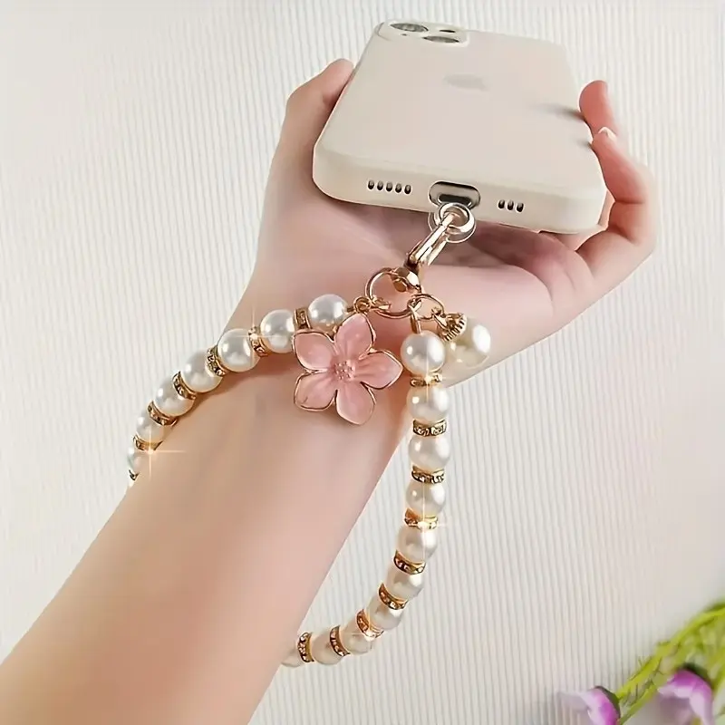 Elegant Pearl Sakura Phone Charm, Accents, Stylish Cherry Blossom Pendant Decoration, High-Value Accessory for Phones, Phone Wrist Strap, Phone Ornament, Phone Chain, Phone Wristlet, Cell Phone Charms, Phone Accessories