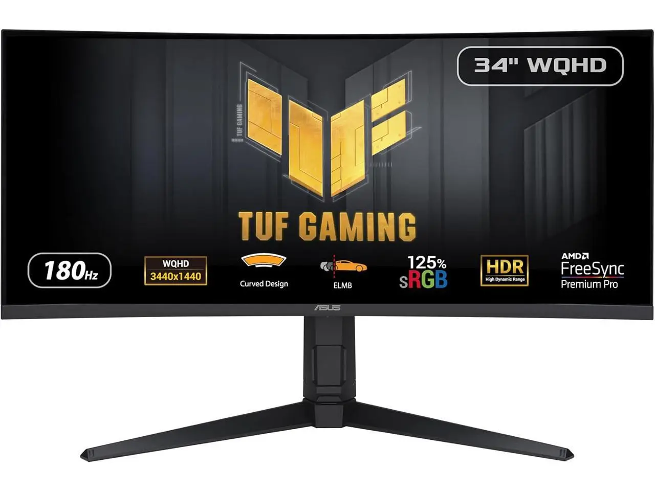 ASUS TUF Gaming 34” 1440P 1500R Curved Monitor (VG34VQL3A) - QHD (3440 x 1440), 180Hz, 1ms, Extreme Low Motion Blur, Freesync Premium Pro, 125% sRGB, DisplayHDR 400, Height Adjustable, 3 year warranty