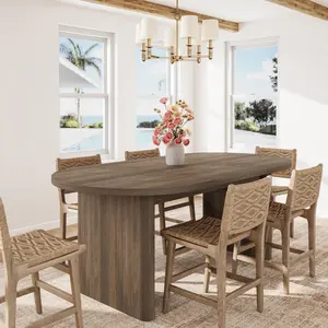 Oval Dining Table, Modern Kitchen Table for 4-8 People, Long Dining Room Table with Thick Sturdy Wooden Base & Rustic Oak Finish, Easy to Assemble for Living Room, Office