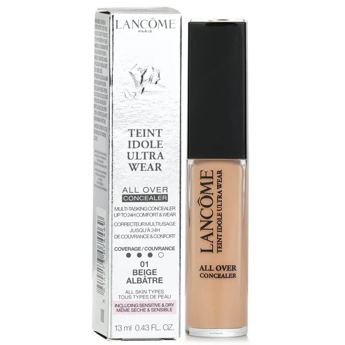 Lancome Teint Idole Ultra Wear All Over Concealer, Lightweight Smooth Makeup with Full Coverage for Sensitive Skin - #01 Beige Albatre, Flawless