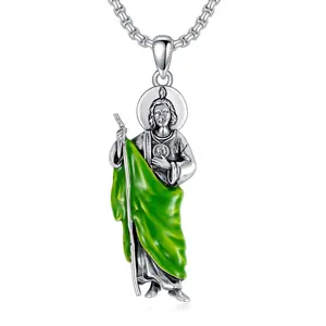 Saint Jude Necklace 925 Sterling Silver St. Jude Medal Catholic Religious Jewelry Gift Necklace for Men and Women TikTokShopBlackFriday Satin Judas Pendant San Judas Pendant
