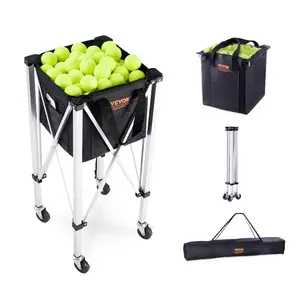 VEVOR Foldable Tennis Ball Hopper, TikTokShopBlackFriday, Holds 150 Tennis Balls, Lightweight Aluminum Alloy Tennis Ball Basket Cart with Wheels, Removable Bag, Carry Bag, Portable Sports Teaching Cart for Tennis Player