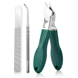 3-Piece Green Eagle Beak Nail Clipper Set -Thick Nail Clipper, Ingrown Toenail Lifter & NailFile Heavy-Duty Pedicure Kit for Thick &Ingrown Nails, Stainless Steel Grooming Toolsfor Home or Travel