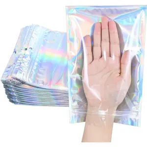 100 Pack Holographic Resealable Plastic Bags for  Storage, Zipper Bags with Clear Front Window, Packaging Pouch for Small Business (100 Pack, 4x6 inch)