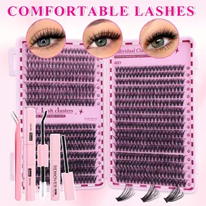 640PCS 30D+40D+50D+60D+80D+100D style DIY eyelash extension kit, Individual Lash Extensions, including false eyelashes, glue, remover, tweezers, beginner-friendly, complete set, Individual Lashes Cluster