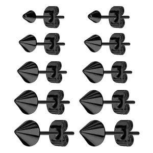 OIDEA 5 Pairs Spike Stud Earrings Set Stainless Steel Cone Studs Multi Size 3mm 4mm 5mm 6mm 8mm for Men Women Black