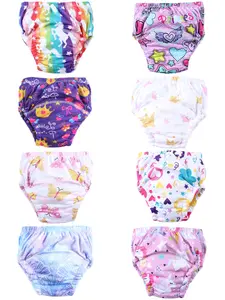 8-Piece Baby Boy & Girl Reusable Diaper Training Pants, Soft Comfortable Fabric, Cartoon Floral Pattern, Above the Knee Style