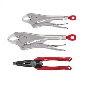 Milwaukee 7 In. & 10 In. Curve Torque Lock Locking Pliers Set with 9 In. 7-In-1 High Leverage Combination Pliers 3-Piece MAXBITE Jaw Design for Professional Tradesmen
