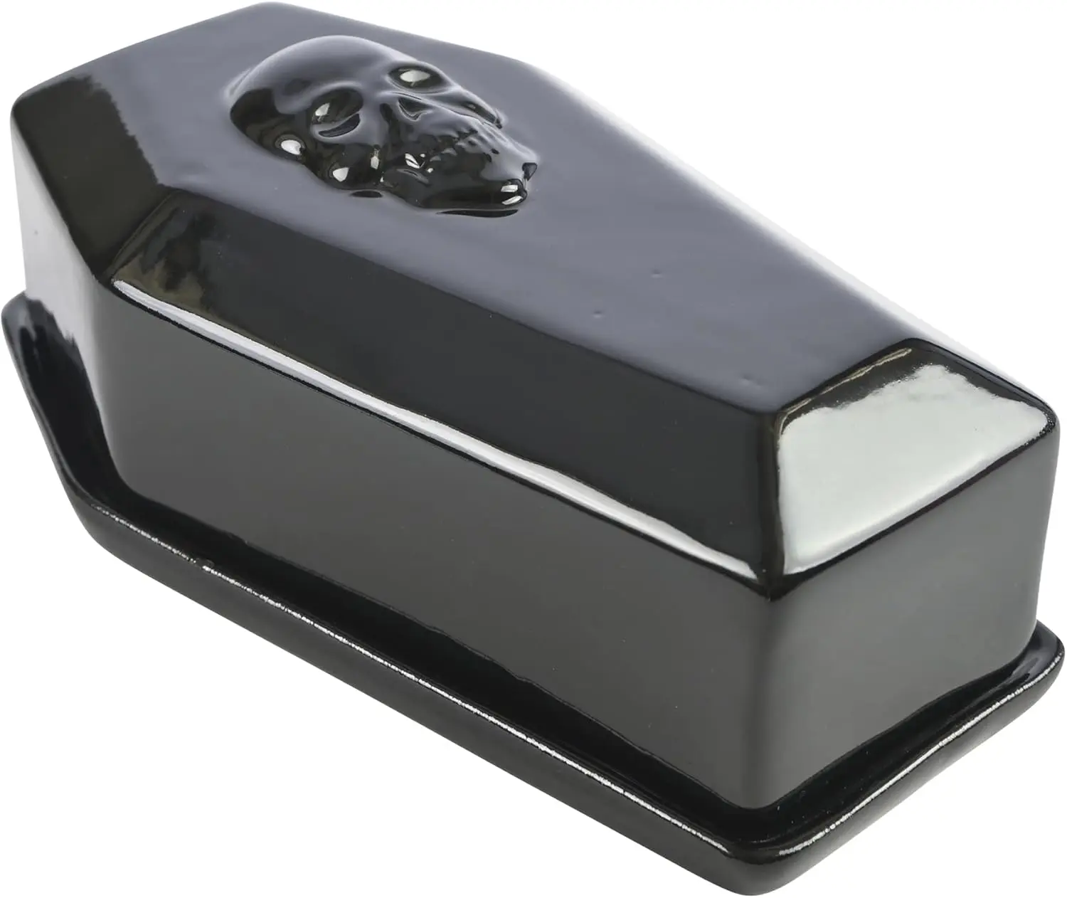 Boston Warehouse Gothic Skull Coffin Butter Dish, Black Bowls Tableware Ceramic Halloween