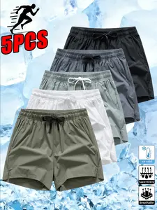 Men’s lightweight, breathable athletic shorts set of 5, suitable for running, training, and basketball — nylon and elastic fibers, solid color, a great gift for a boyfriend or husband.