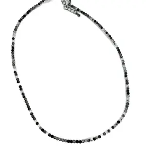 Dainty Tourmalinated Quartz 2mm Crystal Necklace Custom Clear flower agate Live