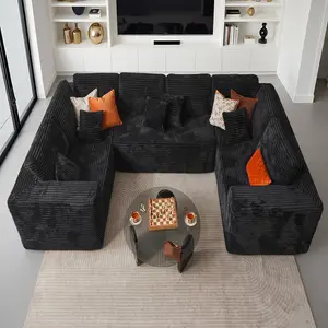 Weaxty 135'' Sectional Corduroy Couch with soft Cushions&Pillows, Luxury Large Size Couch for Living room, No Aseembly Needed, 6 Seater Big Modular Sofa Set with Wider Armrest【3 Packages Shipping】