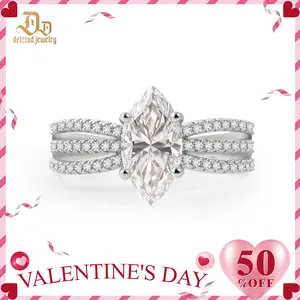 Delzzad 2.4ct Odyssey of Love Ring Triple Band Engagement Ring Wedding Set Marquise Cut VVS Synthetic Moissanite Ring Jewelry S925/Copper Band Perfect Birthday Engagement Wedding Anniversary Christmas Valentine's Day Gift