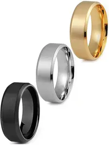 Stainless Steel Rings for Men Wedding Ring Cool Simple Stacking Ring Band 8MM Width 3 Pcs A Set Matching Rings