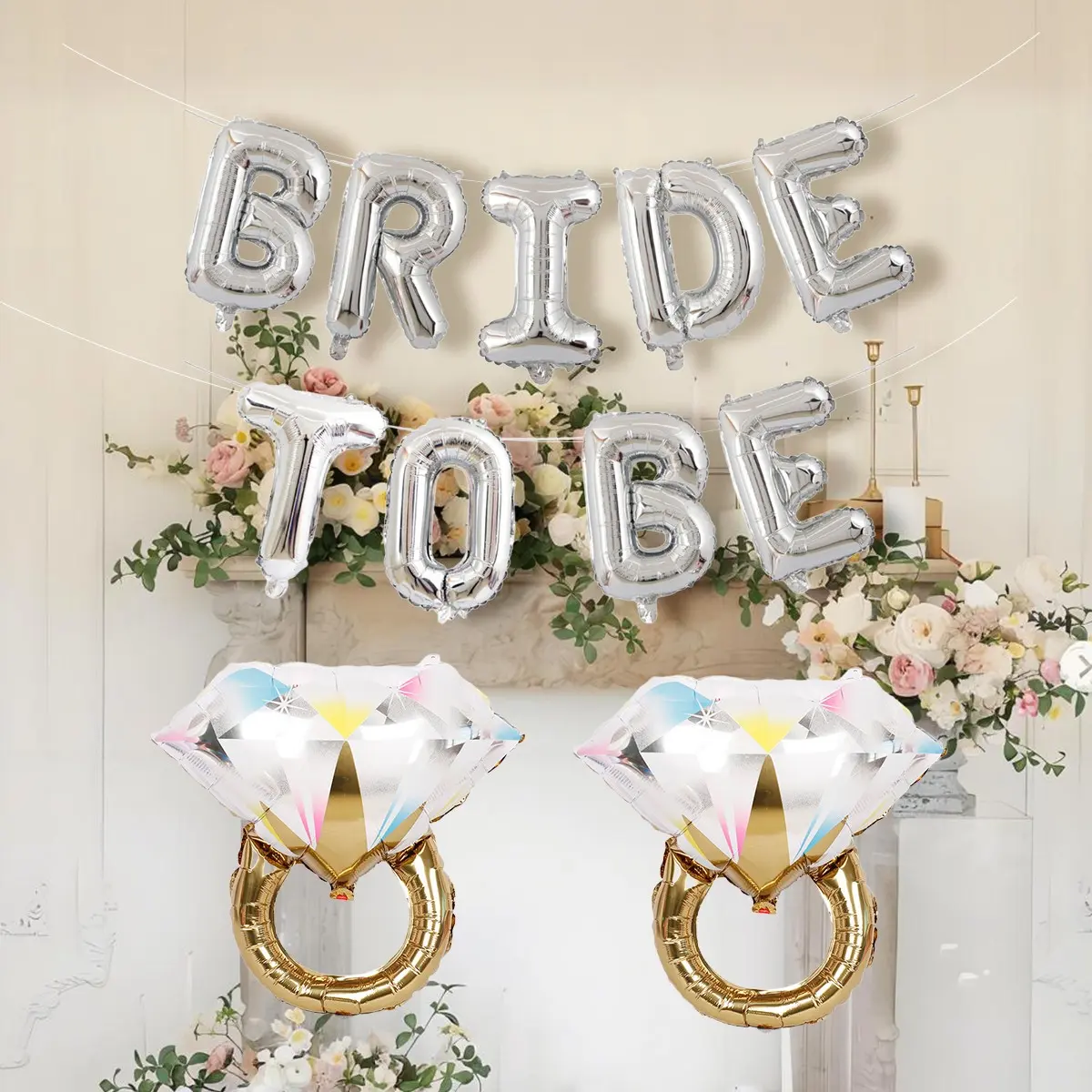 11pcs Bride to Be Banner & Colorful Diamond Ring Letter Balloons, Perfect for Bridal Shower, Wedding, Single Party, Engagement Party Decorations, Home Balloons