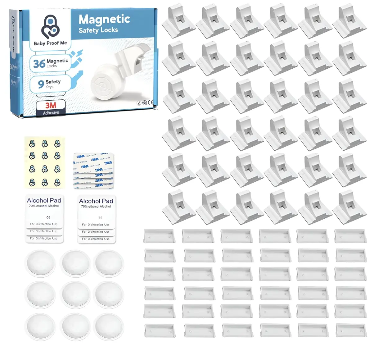 Baby Proof Me Magnetic Cabinet Locks for Safety with 3M Adhesive 12 Locks 3 Keys No Tools Required Strong 3100 Gauss Magnets for Kids