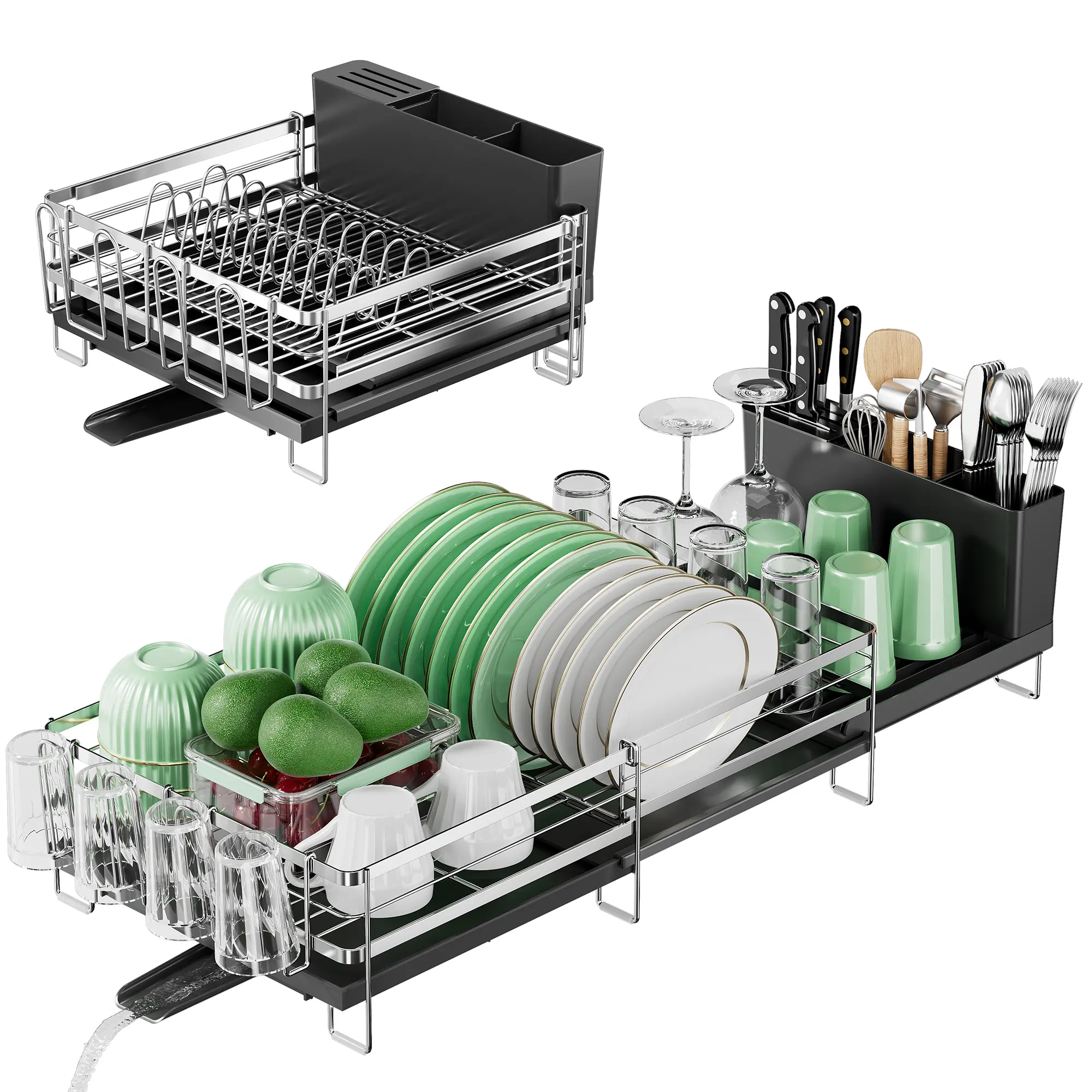 YECAYE Large Dish Drying Rack, Extendable Dish Drying Rack, Stainless Steel Dish Racks for Kitchen Counter, Multifunctional Dish Drainer with Cutlery & Cup Holders, Extendable from 13.4 to 28.7 in,dorm room inspo,college dorm essentials,dorm haul