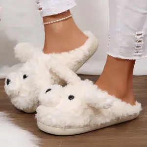 Women's Cute Dog Design Fuzzy Slippers Warm Plush Indoor Casual House Indoor Outdoor Shoes