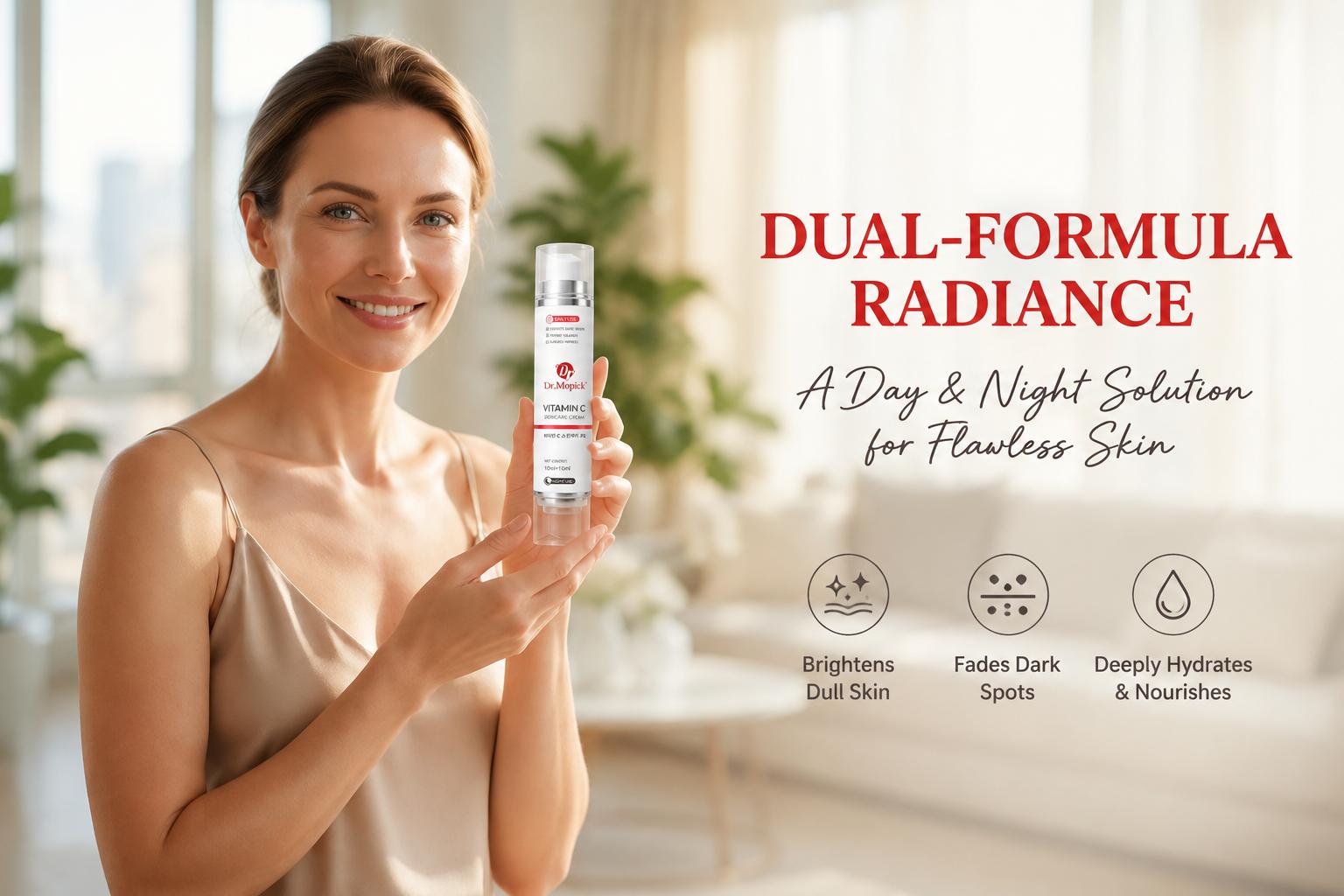 Vitamin C & Niacinamide Brightening Face Serum Bottle - Dual Chamber Hydrating Moisture Complex, Dark Spot Remover, All Skin Types, Day & Night Face Care Moisturizer
