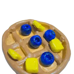 Waffle Tic Tac Toe Board with Blueberries and Butter Clay Resin Acrylic Paint Artistic Playset