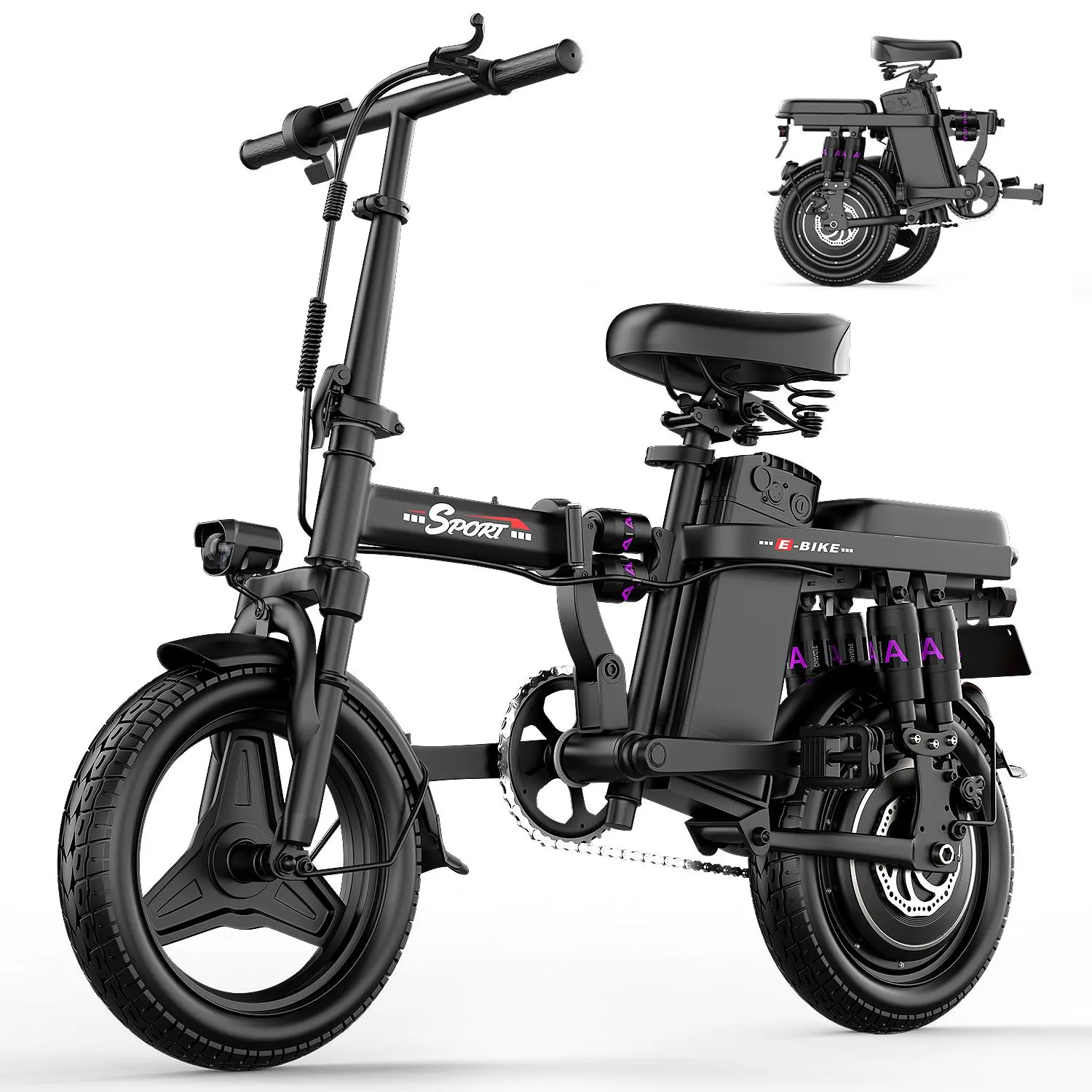 Pikabike F12 Electric Bike 1200W Smart Folding 2 Seats 48V 15Ah Battery 14" Tires 20MPH 24-40 Miles Range 3 Speed Modes Ultra Lightweight for Adults City Suburb Commuting