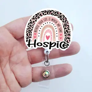 Hospice Nurse Badge Reel, Purple Rainbow Hospice ID Holder, Cute Hospice RN Gift C7D