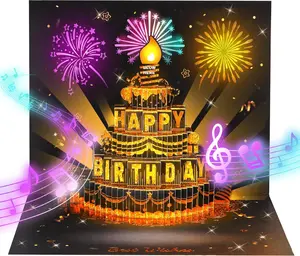 Musical Birthday Cards, 3D Pop up Card with Music and Light, Birthday Cards with Interactive Blowable Candle, Gift for Her Him Mom Grandma Wife Husband APOTODITO