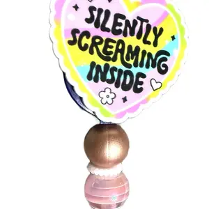 Silently screaming inside - badge reel - alligator swivel clip - beaded string