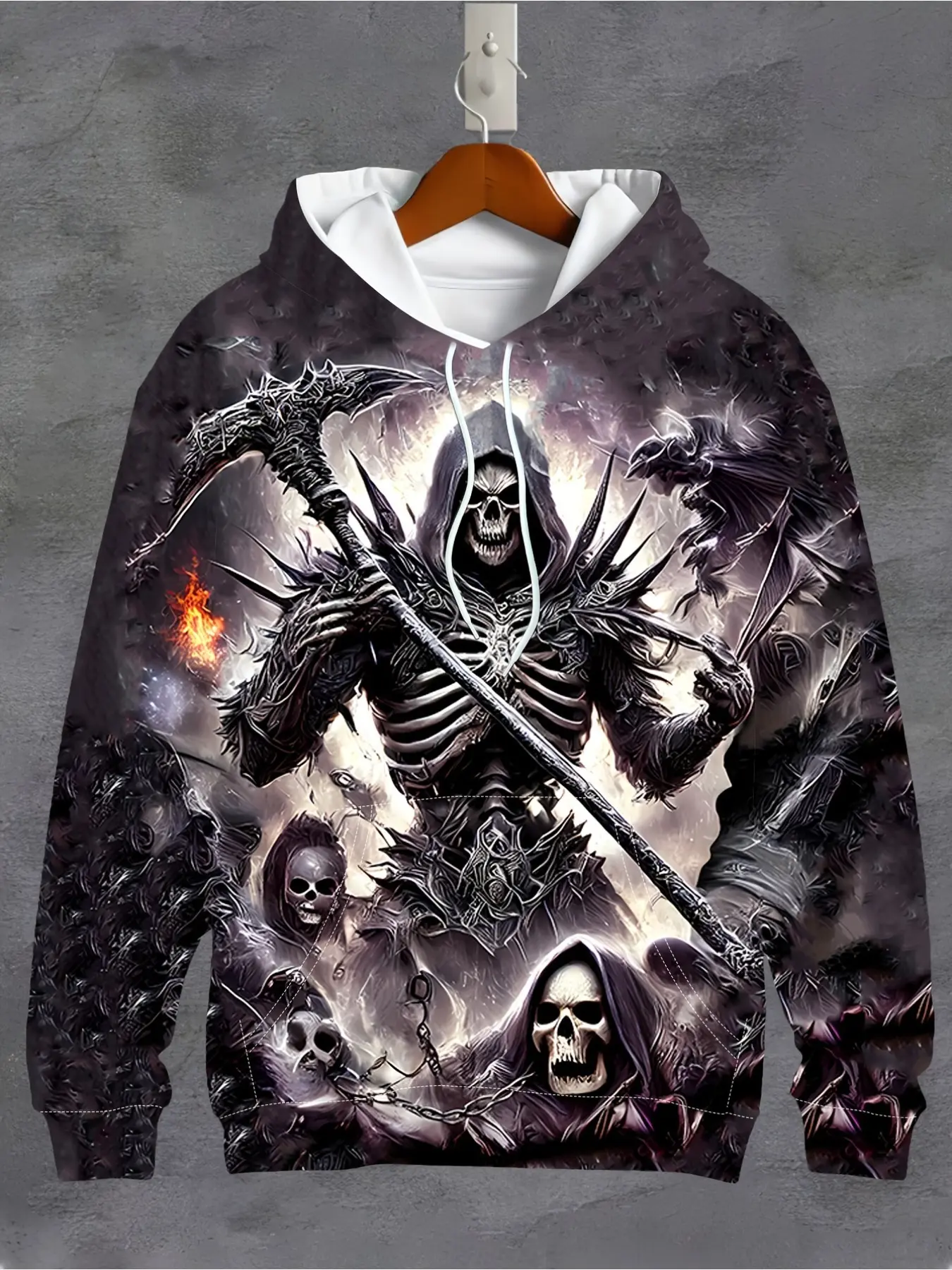 Men's 3D Dark Skull Graphic Print Hoodie - Bold Skull Soldier Design, Long Sleeve Casual Pullover Sweatshirt with Drawstring and Pockets, Polyester, Black, Suitable for Autumn, Winter and Spring | Skull Hoodie | Drawstring Hood Design, Gothic Style Hoodie